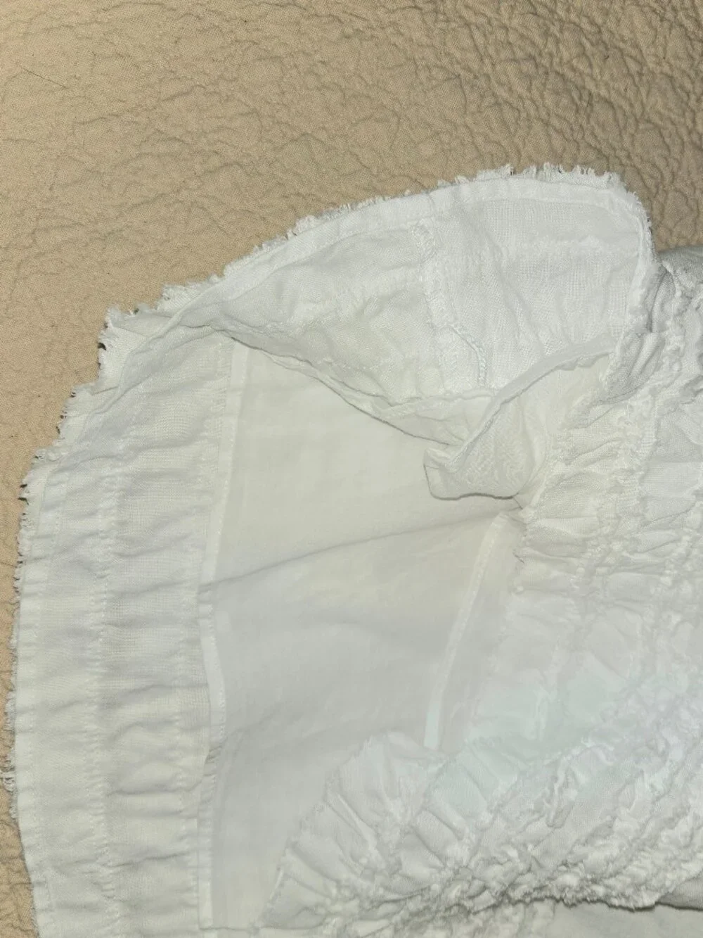 TOMMY BAHAMA White Linen Skirt with Smocked Ruffles